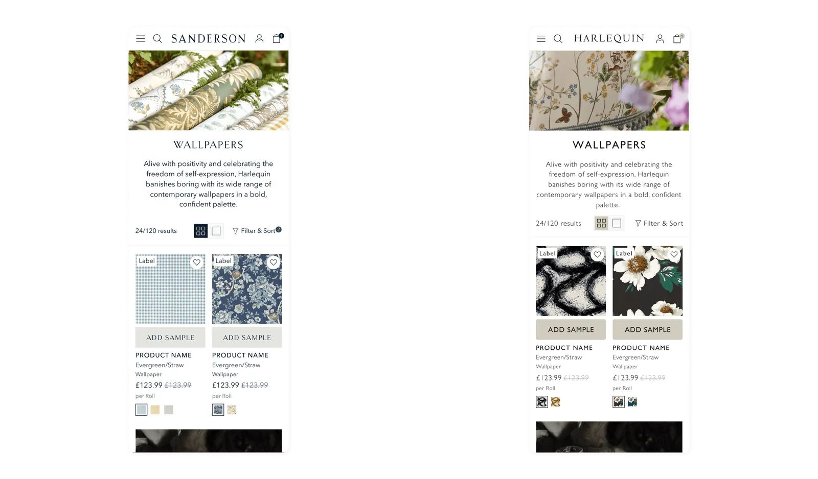 Sanderson and Harlequin mobile listing pages. Mobile listing pages, Sanderson and Harlequin