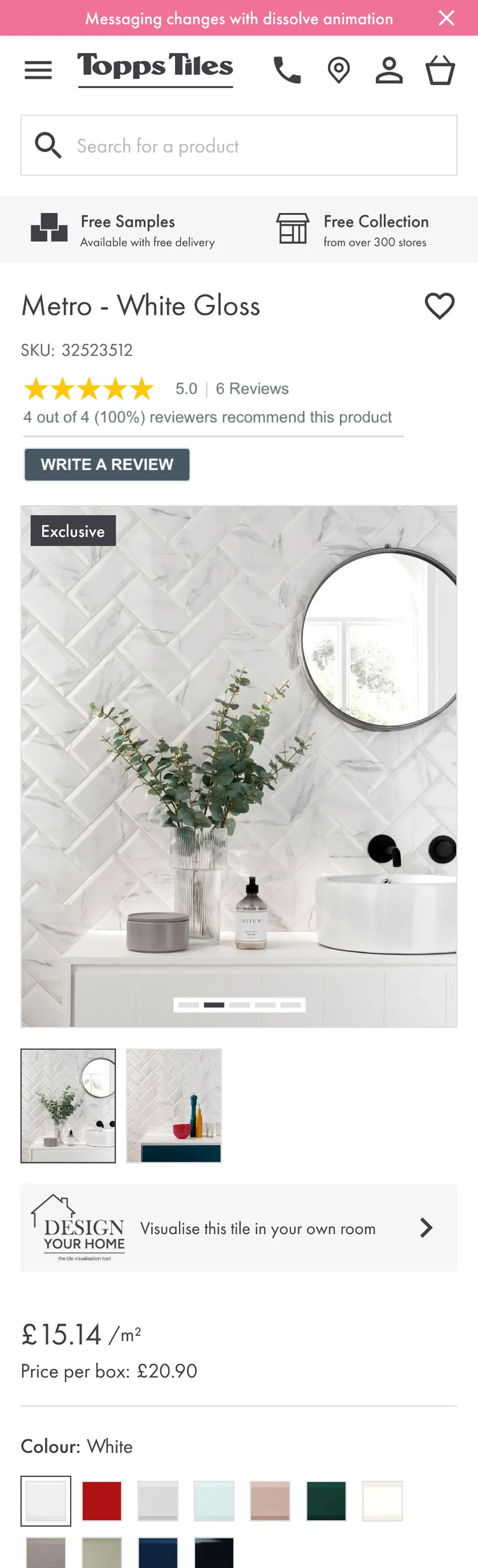 Retail product page on mobile