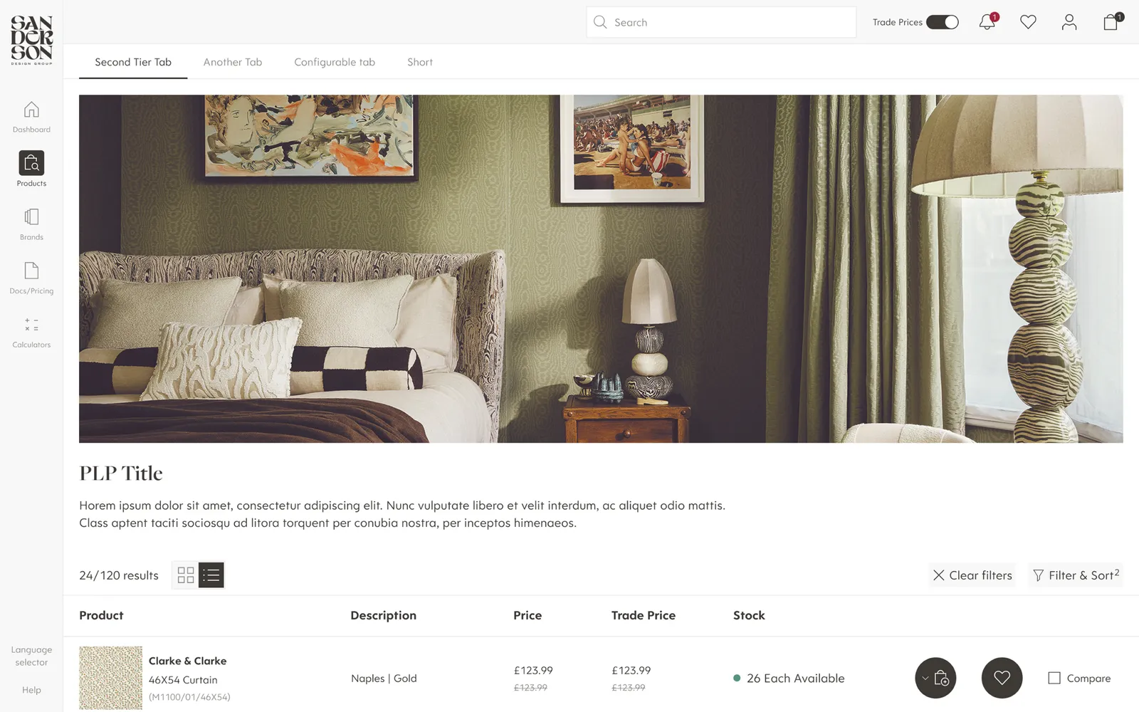 Listing page in list view. List view built for scanning and bulk ordering