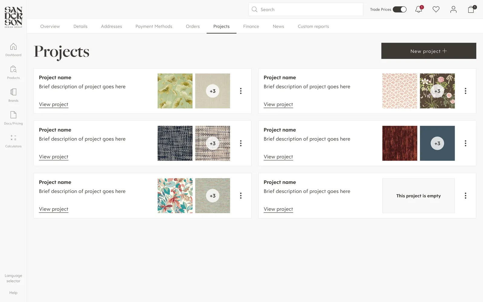 Projects. Projects, each holding its own products